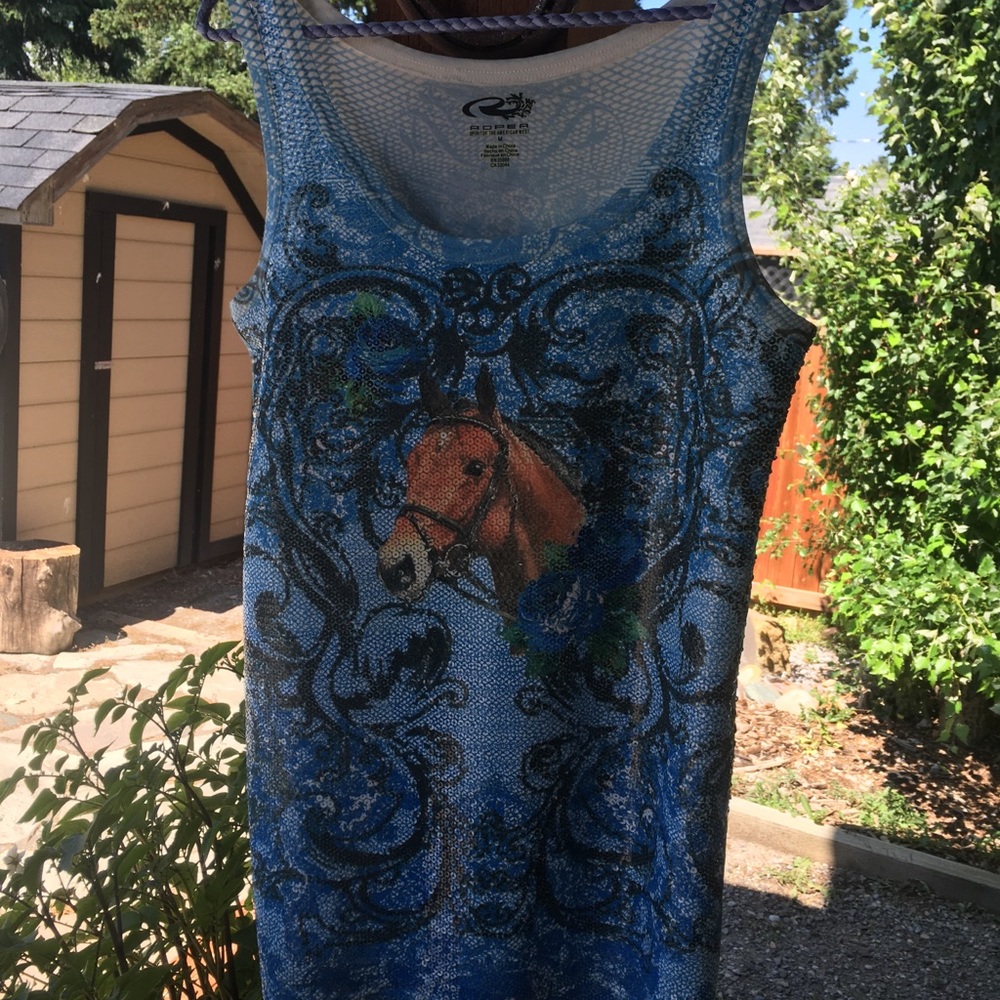 🐴 ROPER Horse Sequin Roper Tank Top. EUC